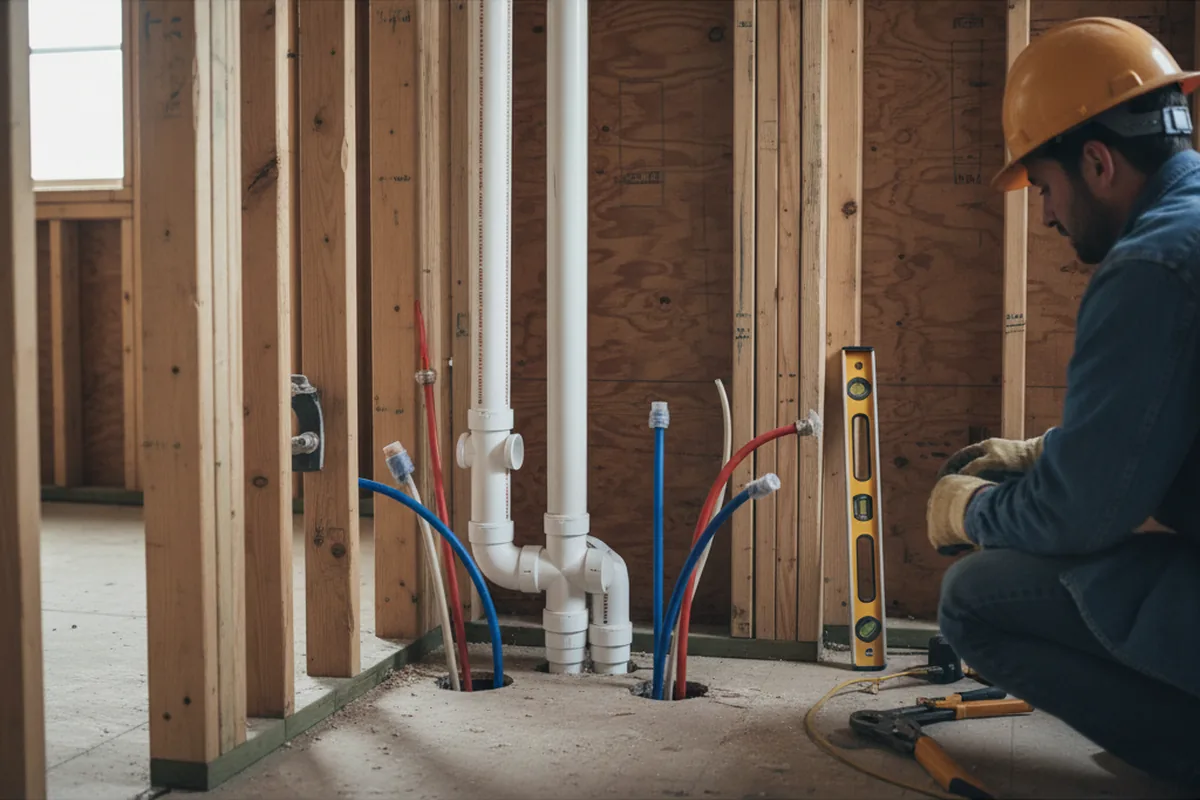 Drain and supply rough-in during Leak Detection in Woodbury